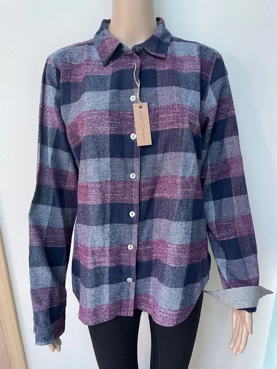 Carbon 2 Cobalt Womans shirt medium Winterberry Plaid Button-Down - Picture 2 of 8